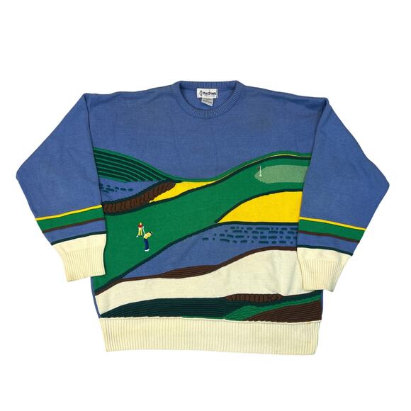 VTG Mac Divots Golf Canada 3D Knitted Cosby Coogi Golfling Style 90s Sweater XL - Picture 1 of 13